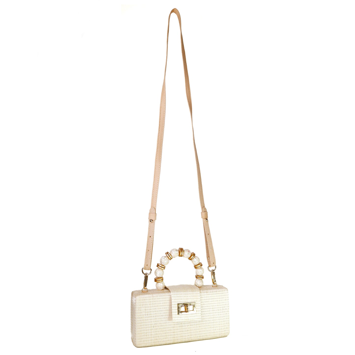 THE SERENA Cream Clutch with Shell Inlay Bead Handle