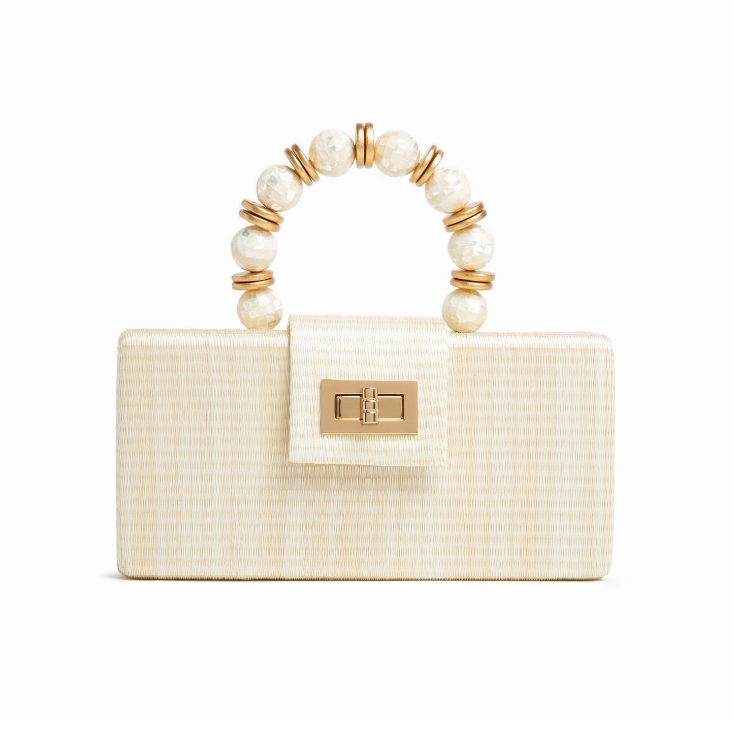THE SERENA Cream Clutch with Shell Inlay Bead Handle