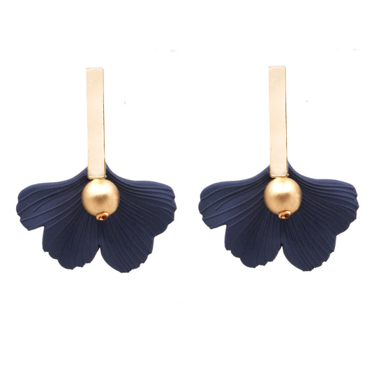 THE DAPHNE Gold Bar & Black Ginkgo Leaf Statement Earrings