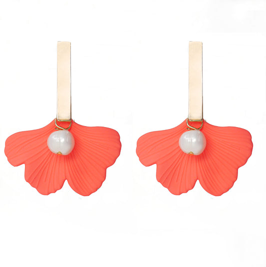 THE DAPHNE Coral Ginkgo Leaf Statement Earrings