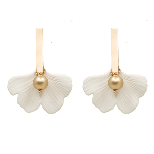 THE DAPHNE Gold Bar & Cream Ginkgo Leaf Statement Earrings