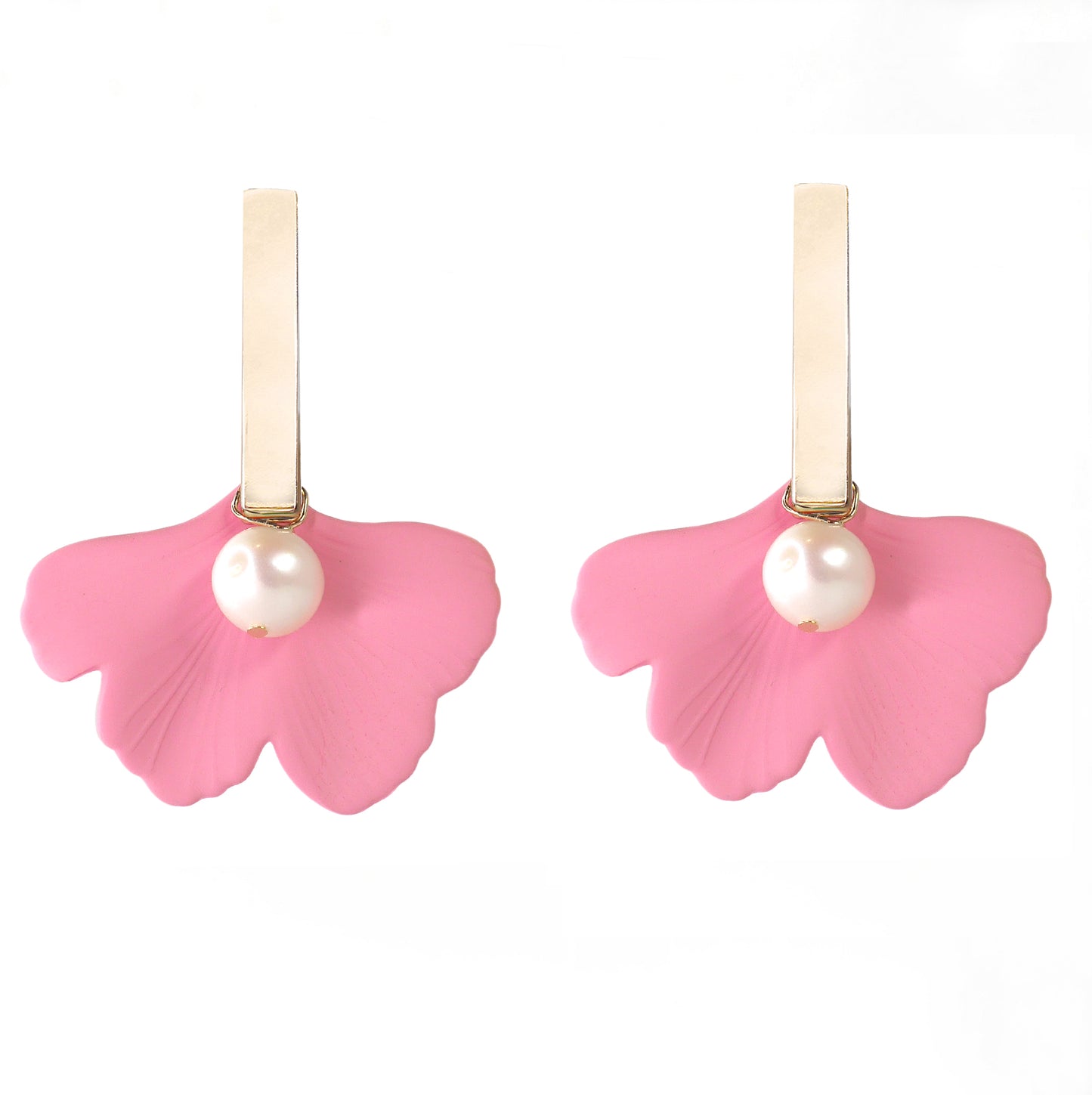 THE DAPHNE Pink Ginkgo Leaf Statement Earrings
