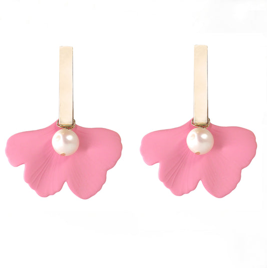 THE DAPHNE Pink Ginkgo Leaf Statement Earrings