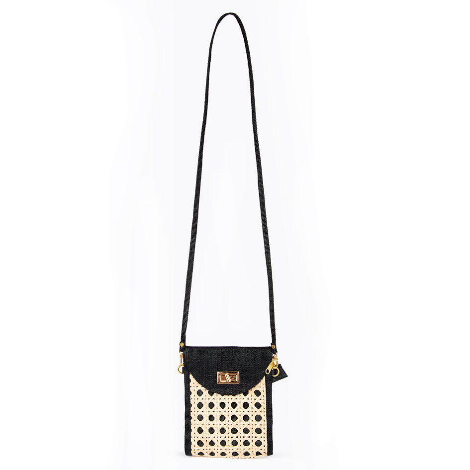 THE ELLIE Black Rattan Woven Crossbody Bag