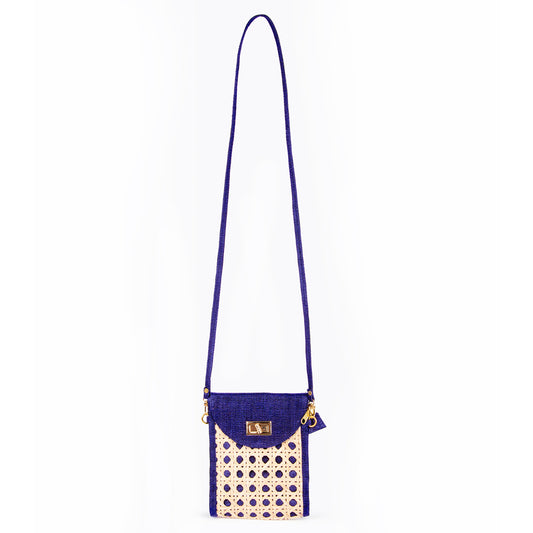 THE ELLIE Blue Rattan Woven Crossbody Bag