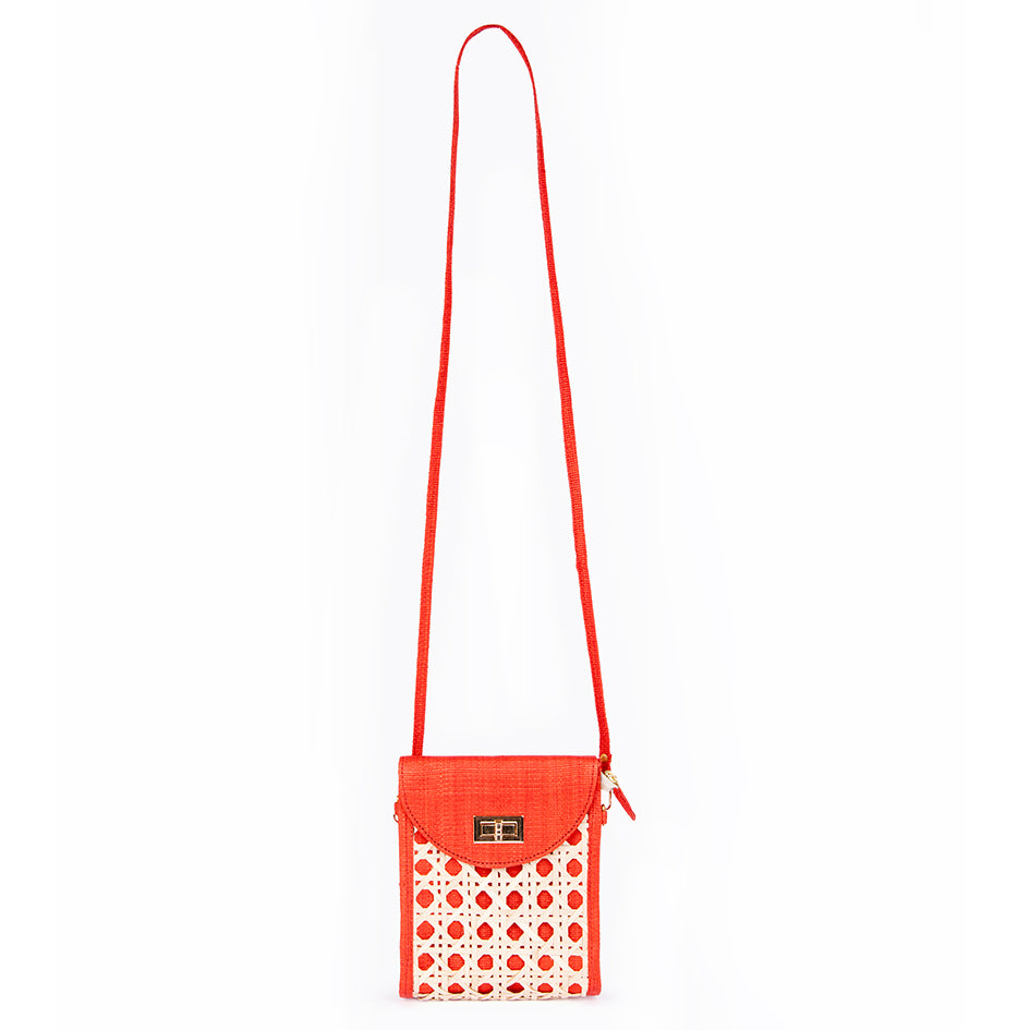 THE ELLIE Red Rattan Woven Crossbody Bag