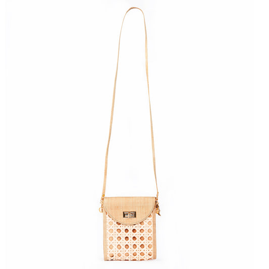 THE ELLIE Tan Rattan Woven Crossbody Bag