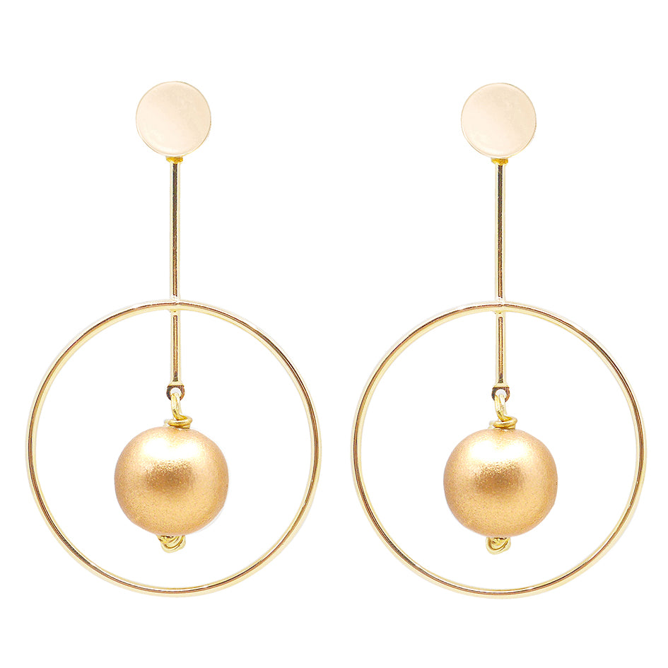 THE GEORGINA Gold Wooden Bead & Gold Hoop Earrings