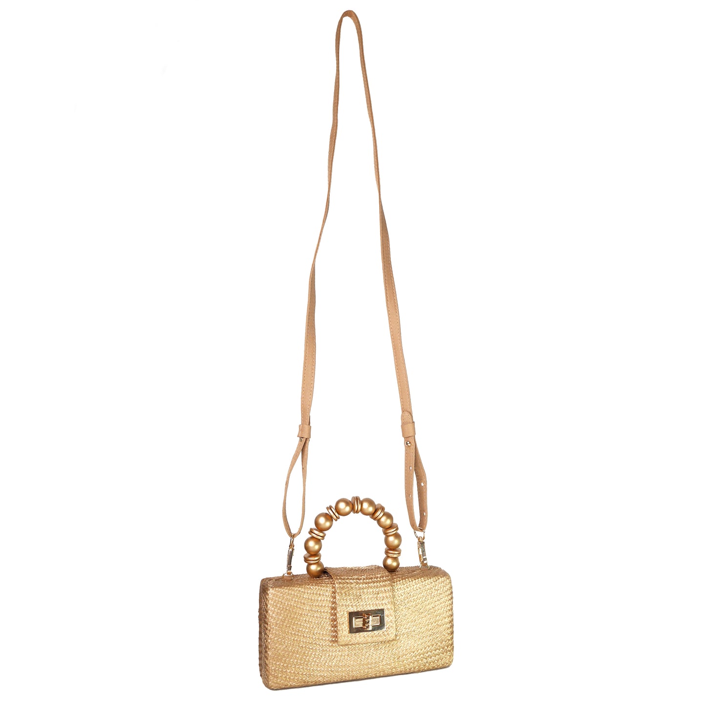 THE SERENA Gold Woven Straw Clutch Bag