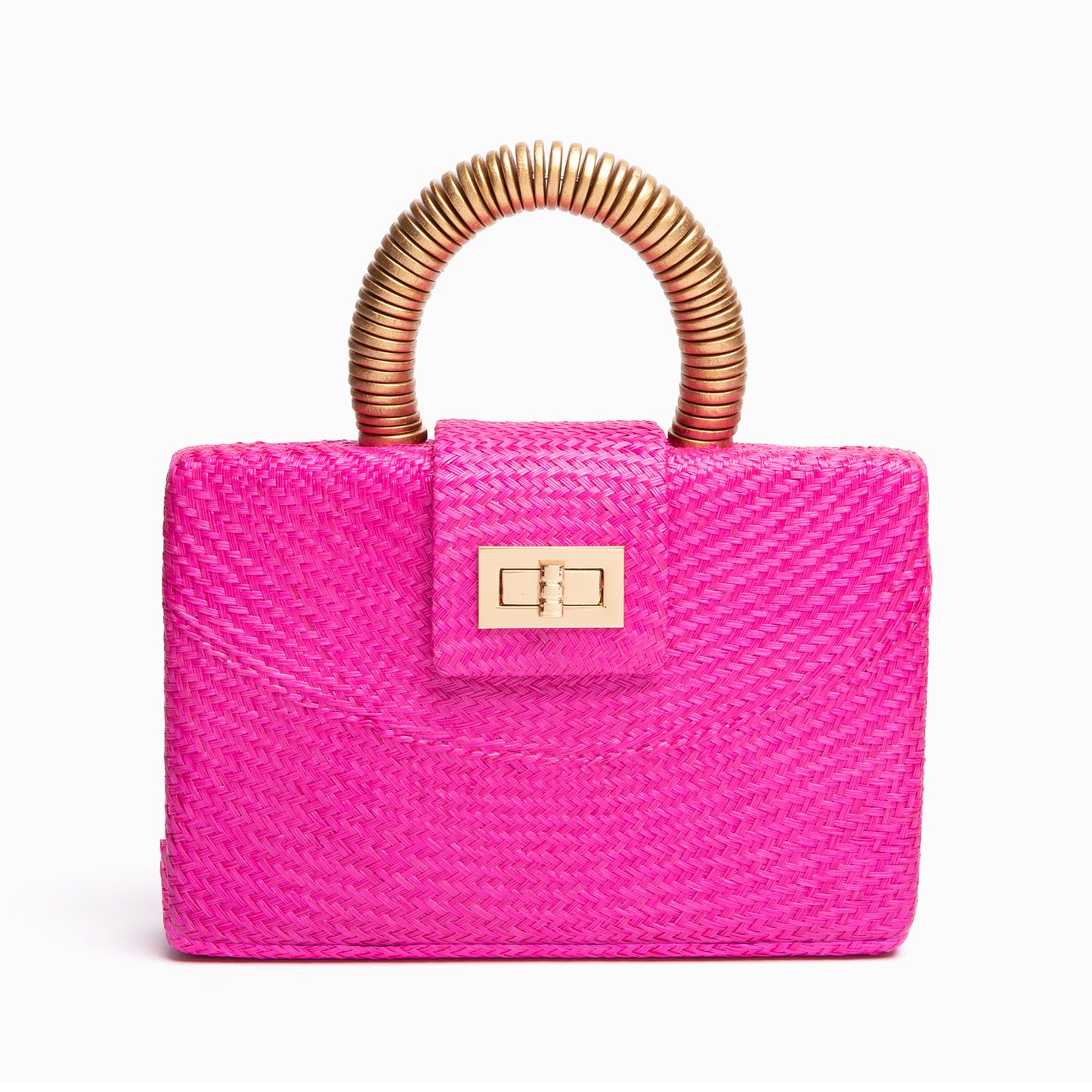 THE GRACIE Pink & Gold Woven Buntal Straw Clutch Bag