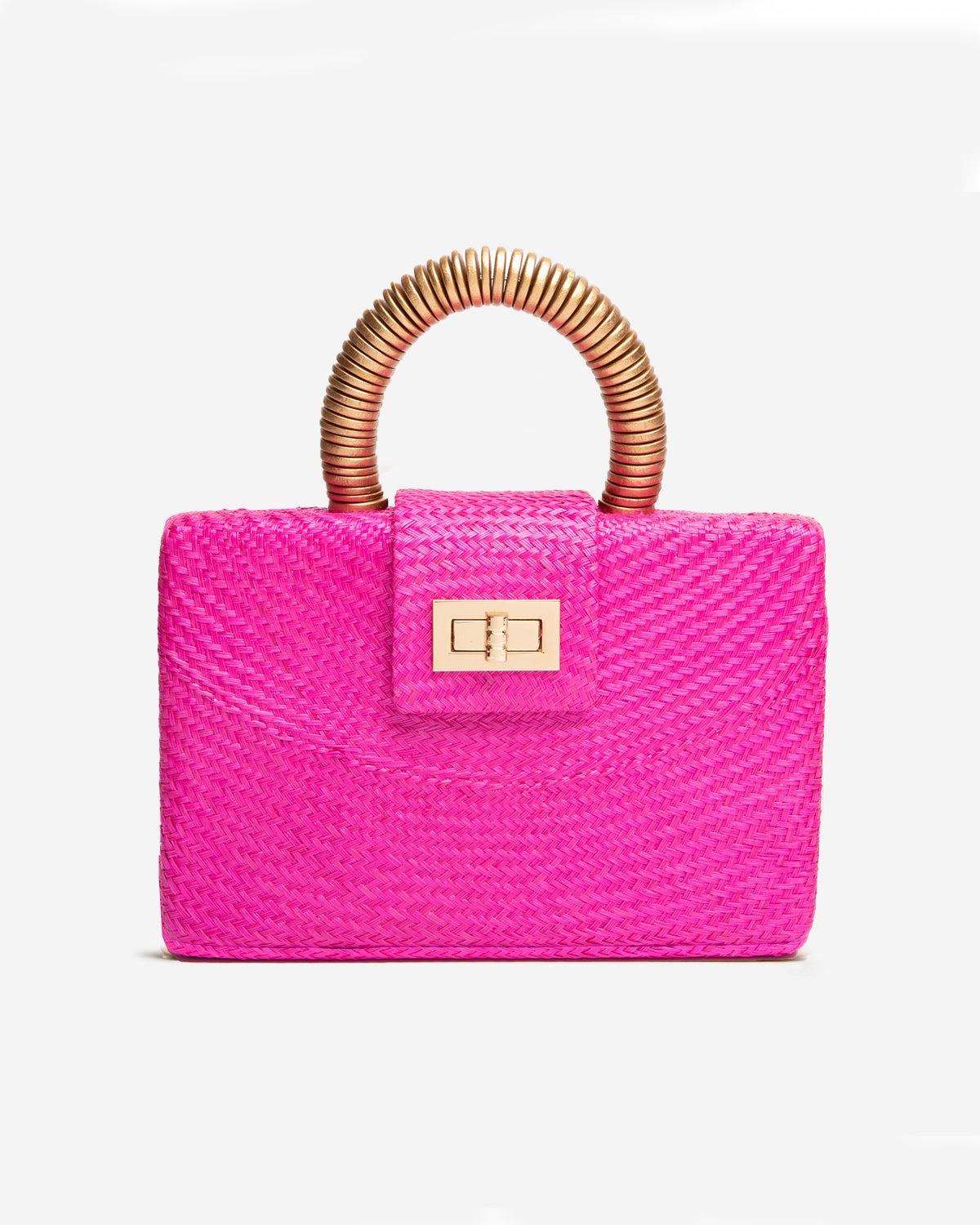 THE GRACIE Pink & Gold Woven Buntal Straw Clutch Bag