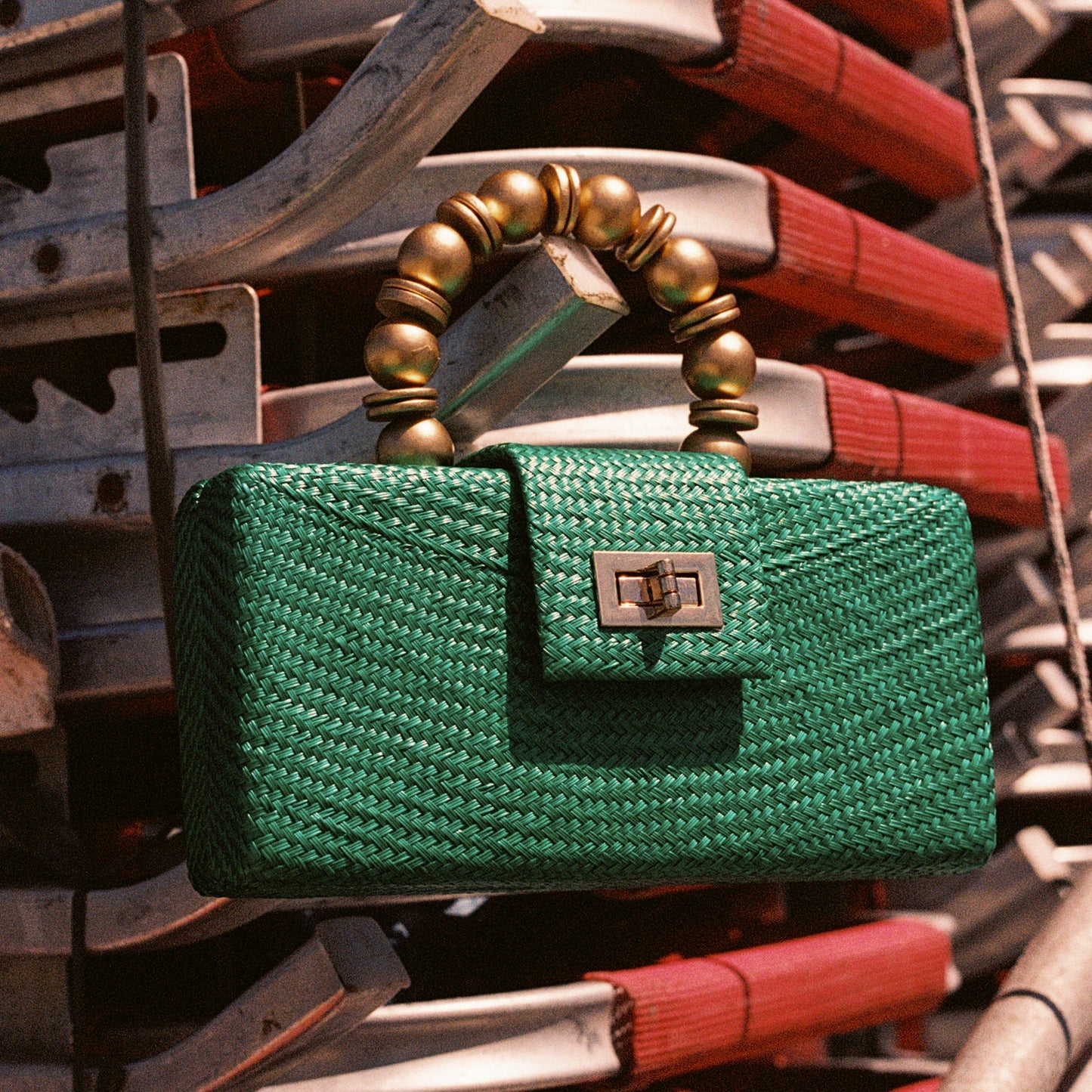 THE SERENA Green Woven Straw Clutch Bag