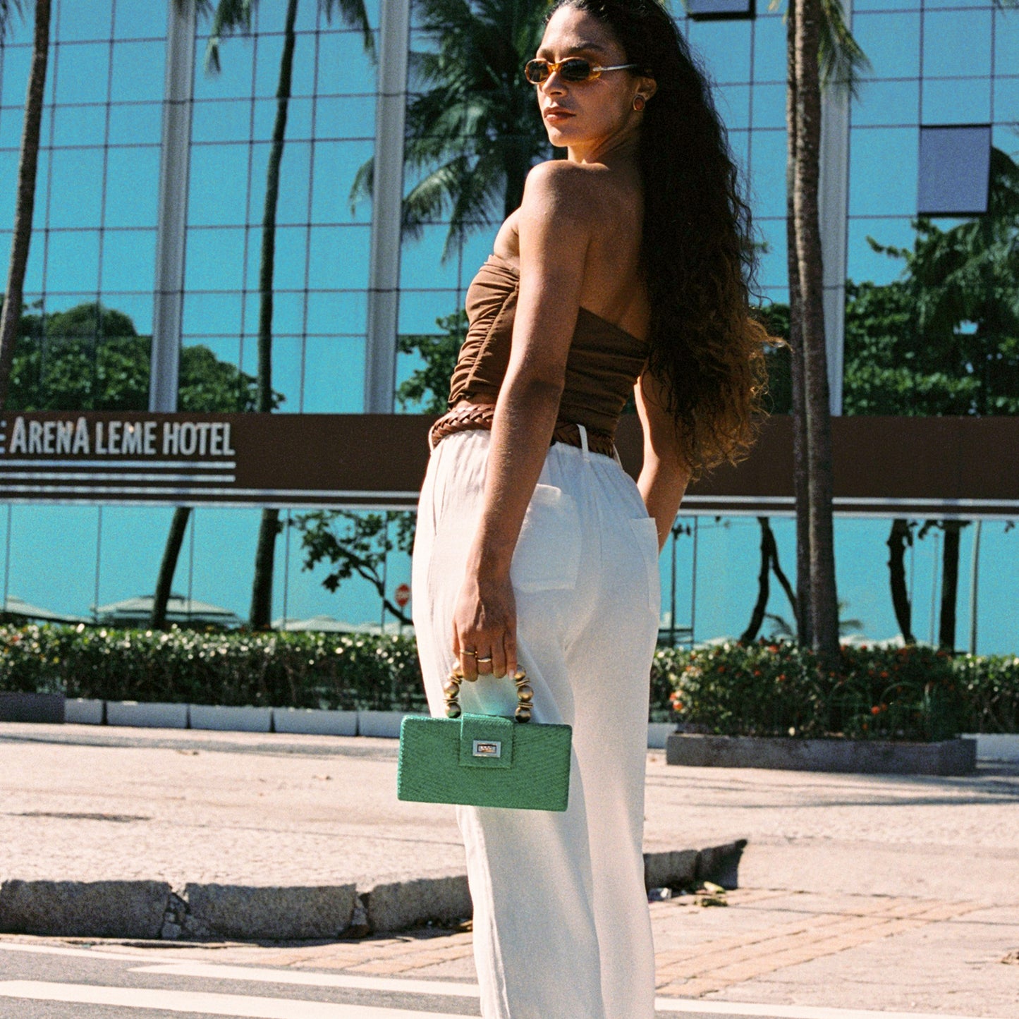 THE SERENA Green Woven Straw Clutch Bag