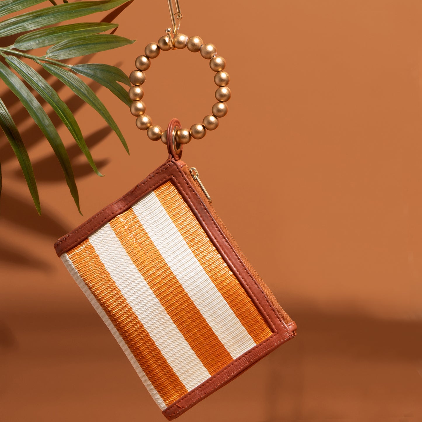 THE HAILEY Orange Stripe Wristlet Pouch Luxe Woven Wristlet Pouch