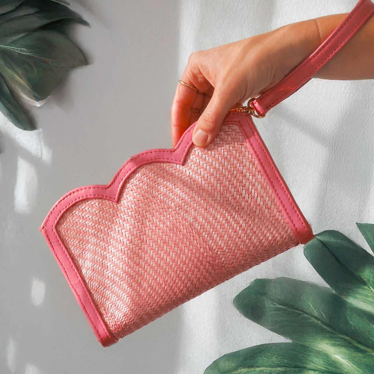 THE CAMILA Light Pink Luxe Woven Scallop Edge Wristlet Pouch