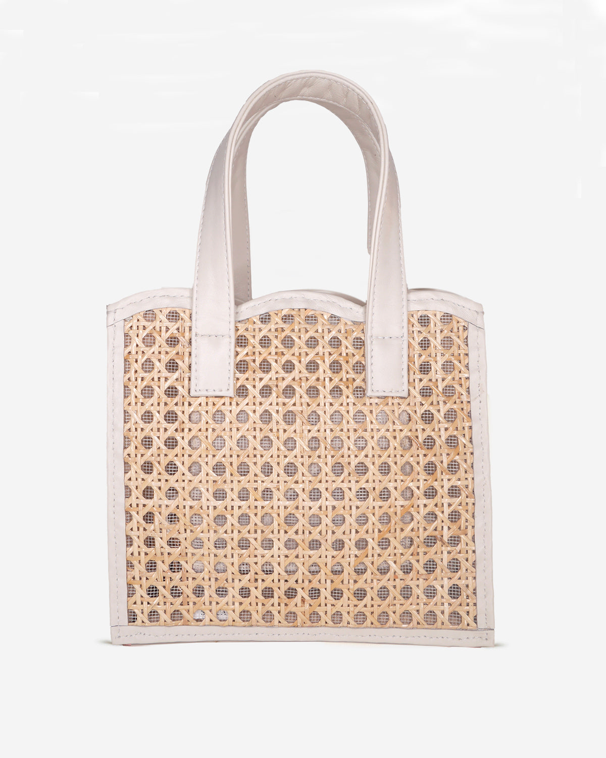 THE Isla Cream Leather & Woven Rattan Small Shopper Tote Bag