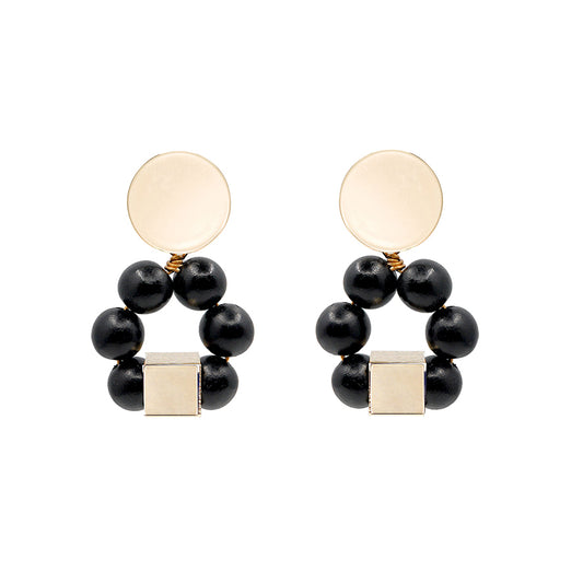 THE JENNA Black Hand-Crafted Wooden Bead Statement Earrings