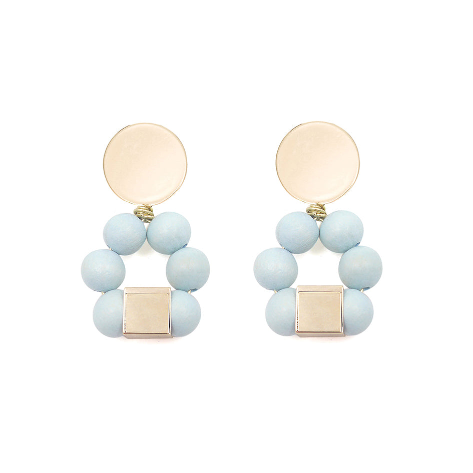 THE JENNA Light blue Hand-Crafted Wooden Bead Statement Earrings