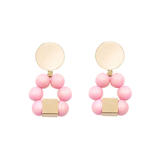 THE JENNA Light Pink Hand-Crafted Wooden Bead Statement Earrings
