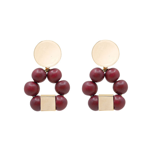 THE JENNA Maroon Hand-Crafted Wooden Bead Statement Earrings