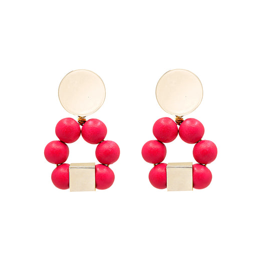 THE JENNA Red Hand-Crafted Wooden Bead Statement Earrings