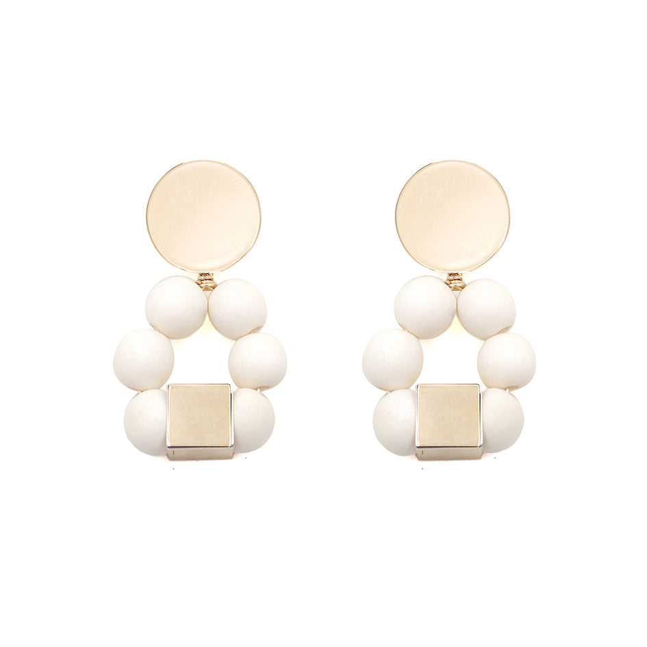THE JENNA White Hand-Crafted Wooden Bead Statement Earrings