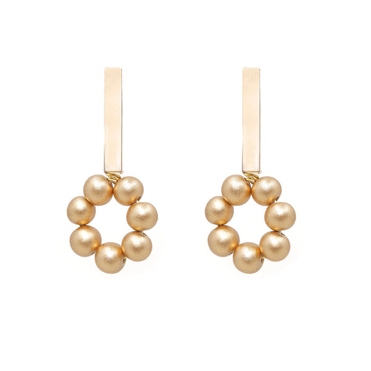 THE LILY Gold Bar & Gold Wooden Bead Earrings