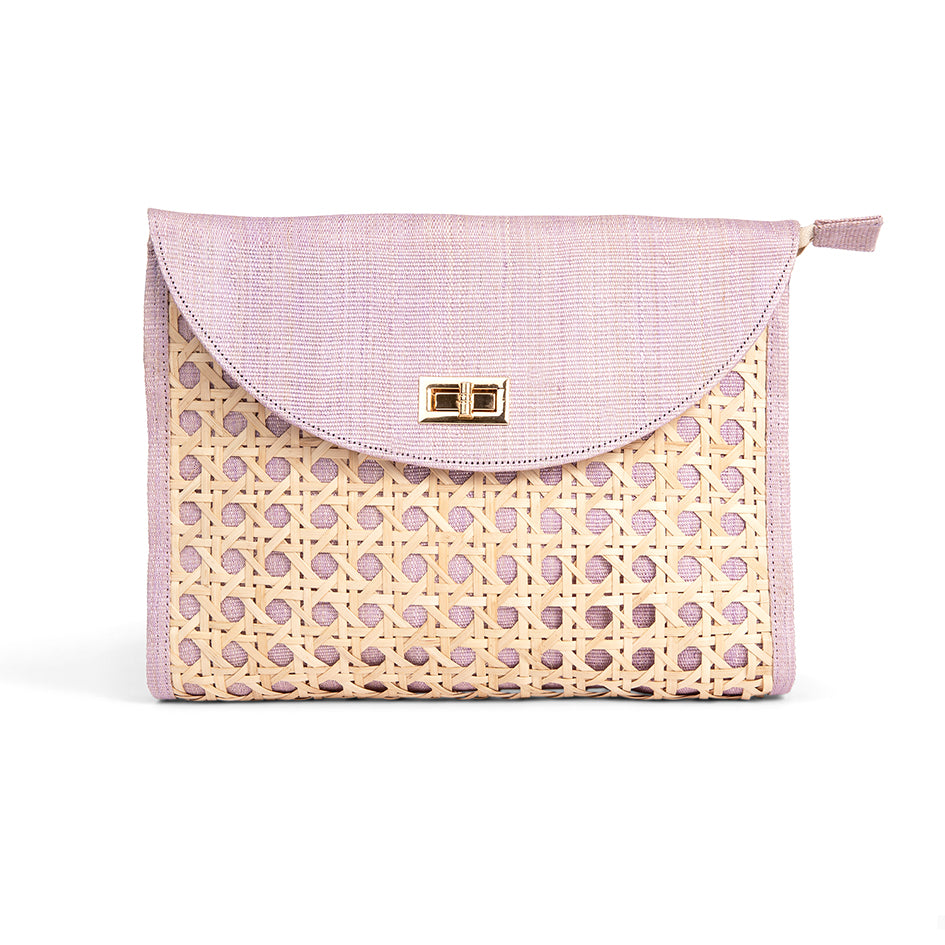 THE SOLEIL Lilac Rattan Woven Clutch