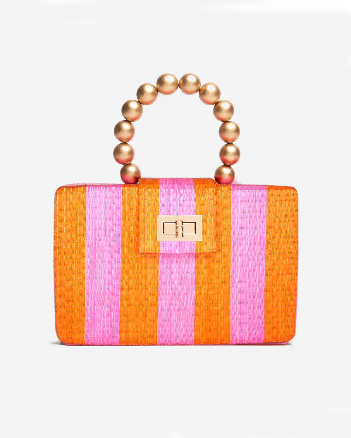 THE LOUISA Pink & Orange Stripe Woven Straw Clutch Bag