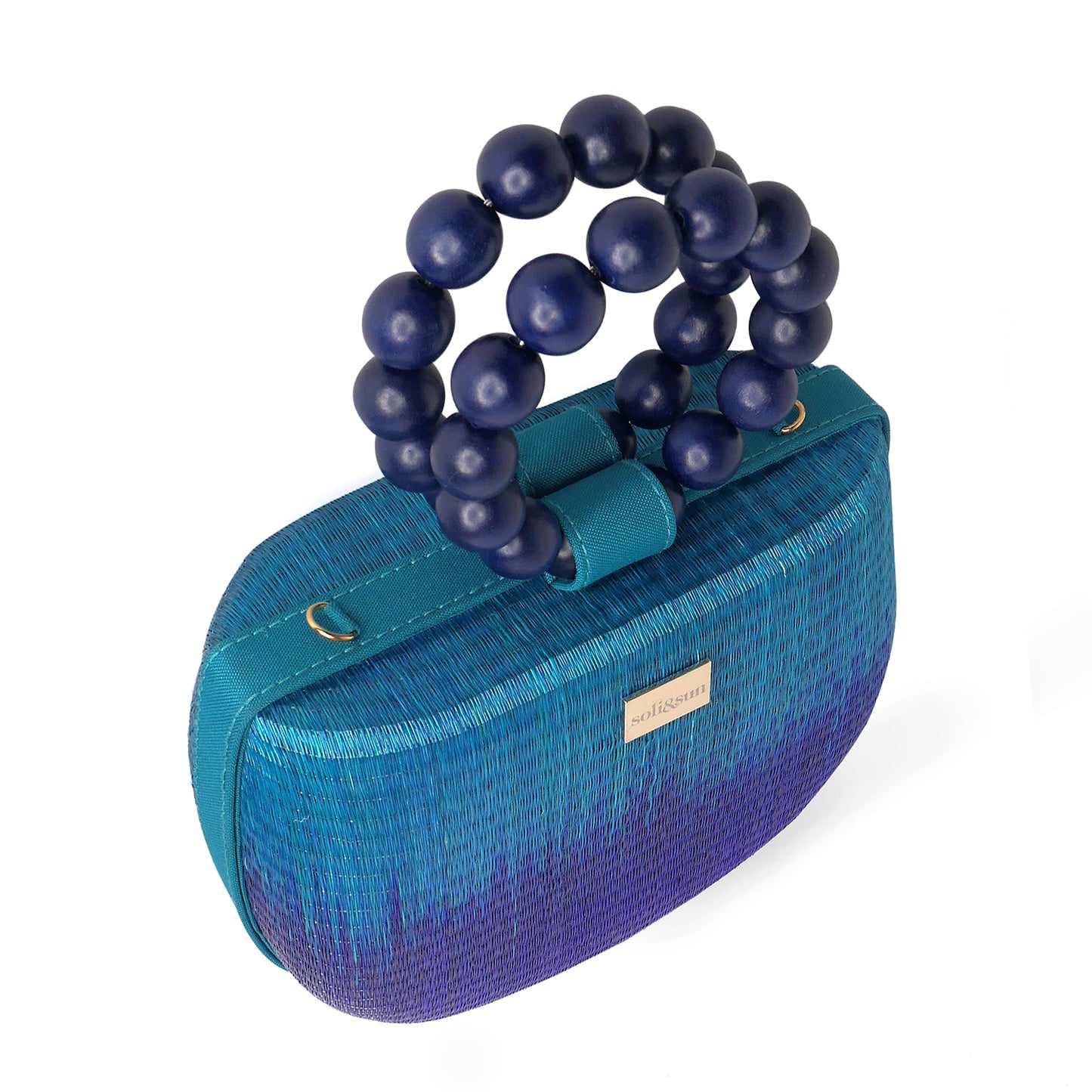 THE MARIA Blue Woven Straw Bead Top Handle Handbag