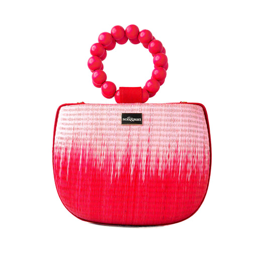 THE MARIA Red & Pink Woven Straw Bead Top Handle Handbag