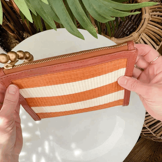 THE HAILEY Orange Stripe Wristlet Pouch Luxe Woven Wristlet Pouch