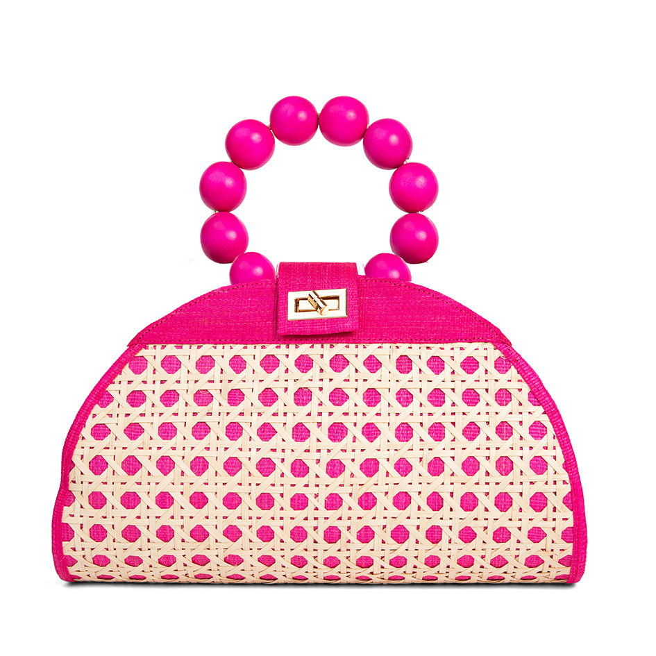 THE ISABELLA Pink Rattan Woven Handbag