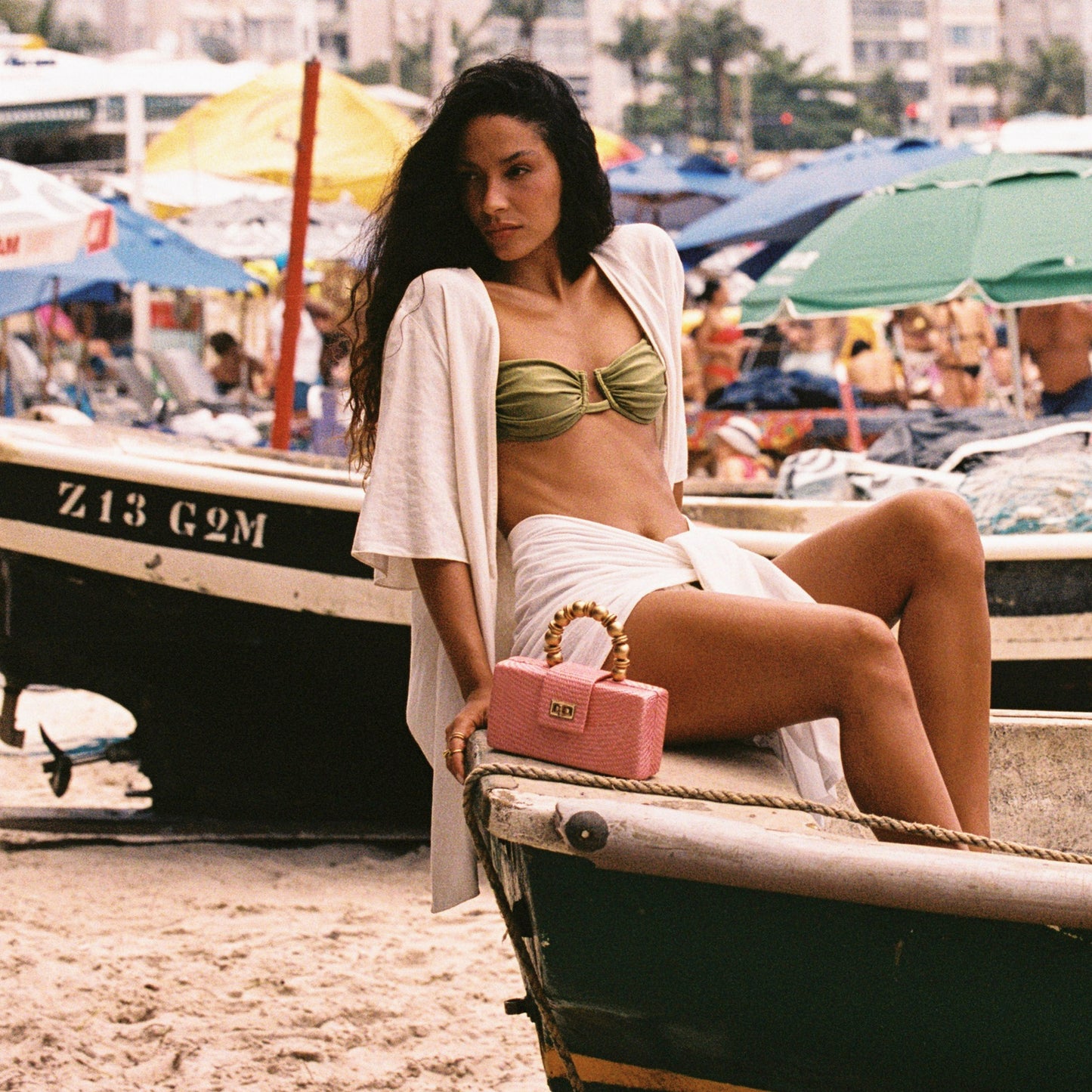 THE SERENA Light Pink Woven Straw Clutch Bag