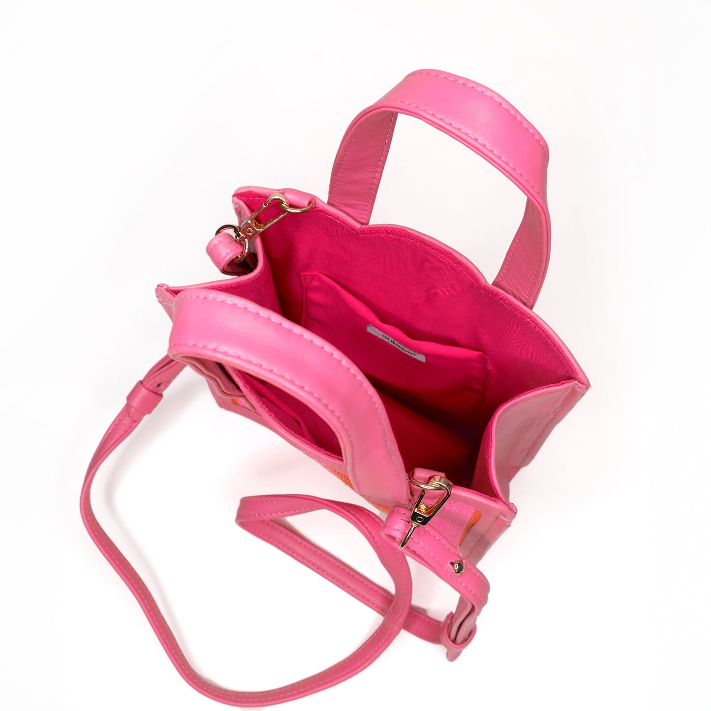 THE Nina Pink & Orange Woven Straw & Leather Small Shopper Tote Bag