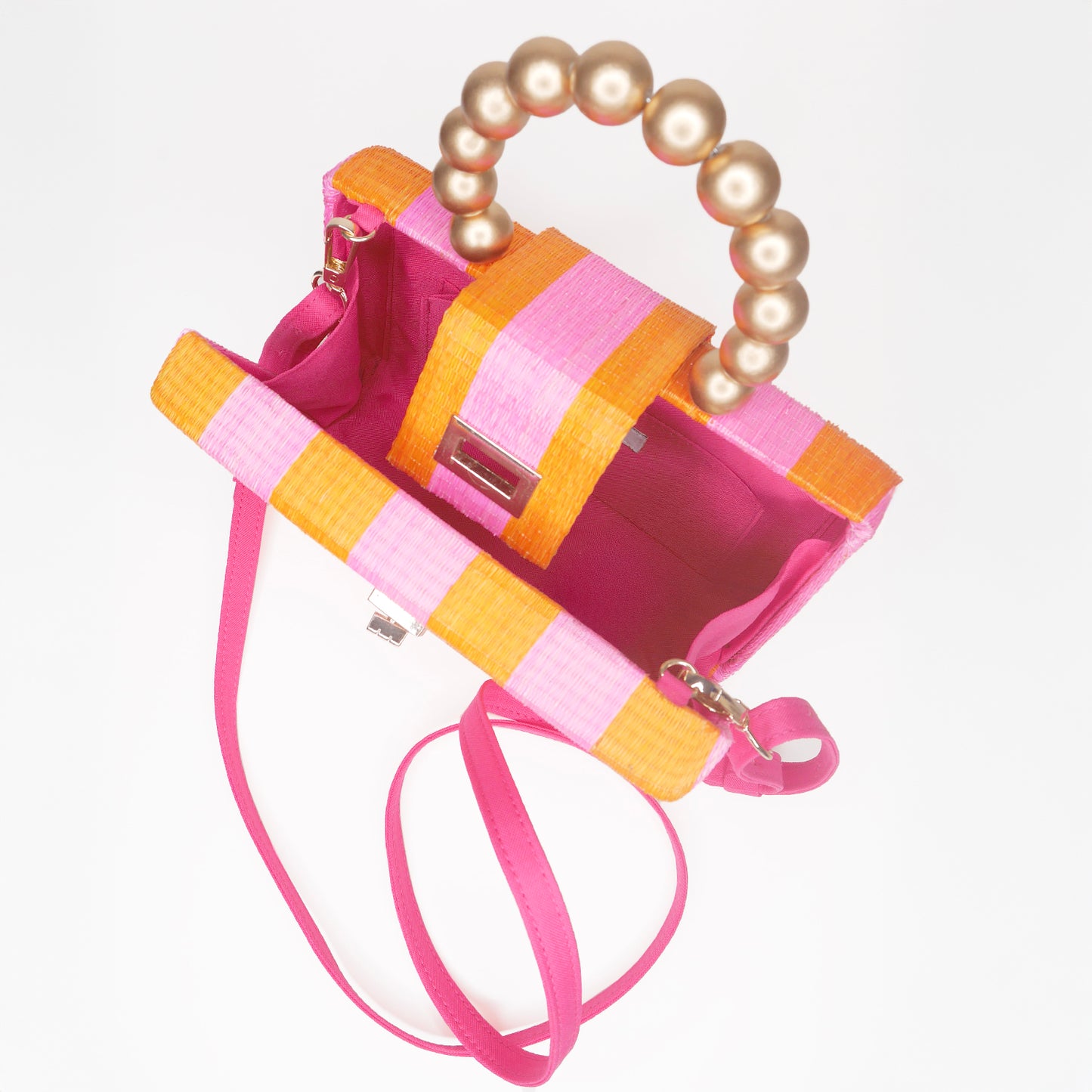 THE LOUISA Pink & Orange Stripe Woven Straw Clutch Bag