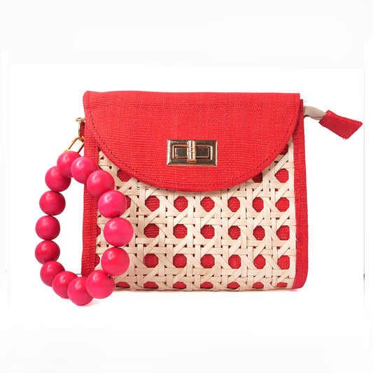 THE DAVINA Red Rattan Woven Wristlet Purse