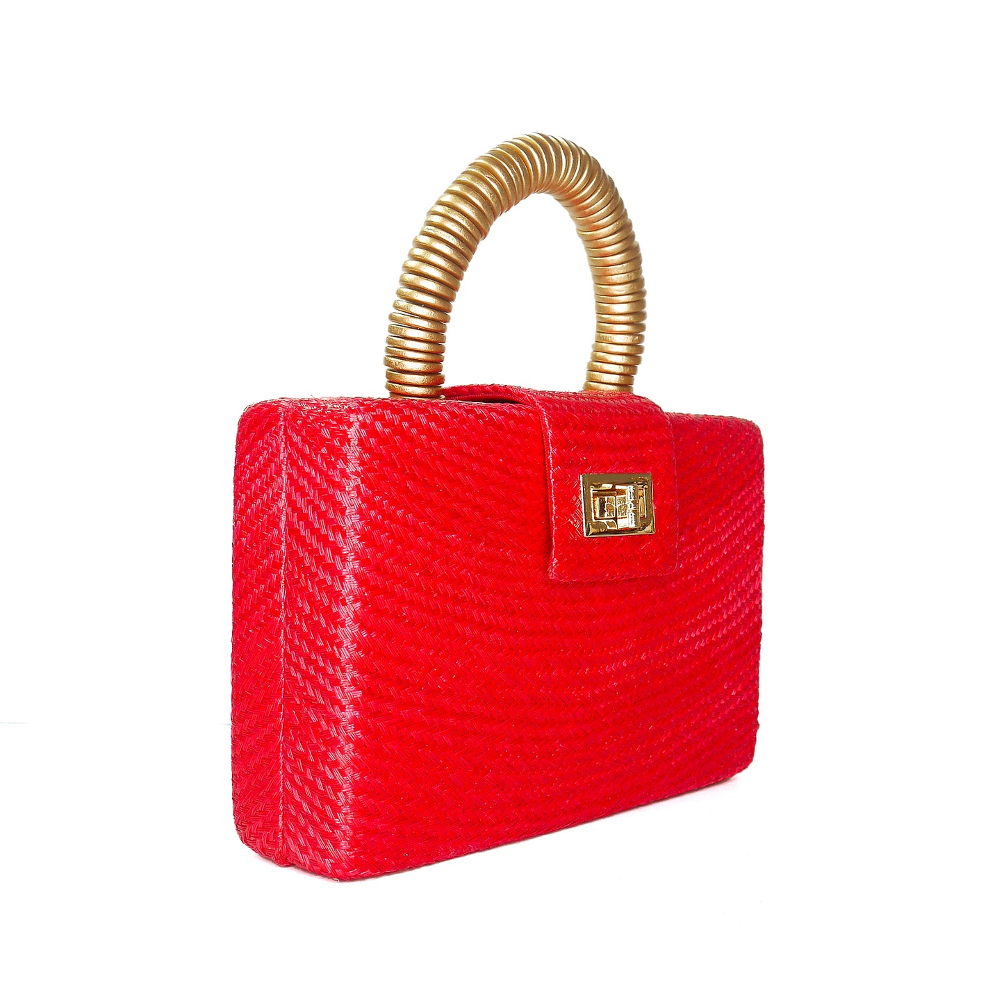 THE GRACIE Red & Gold Woven Buntal Straw Clutch Bag