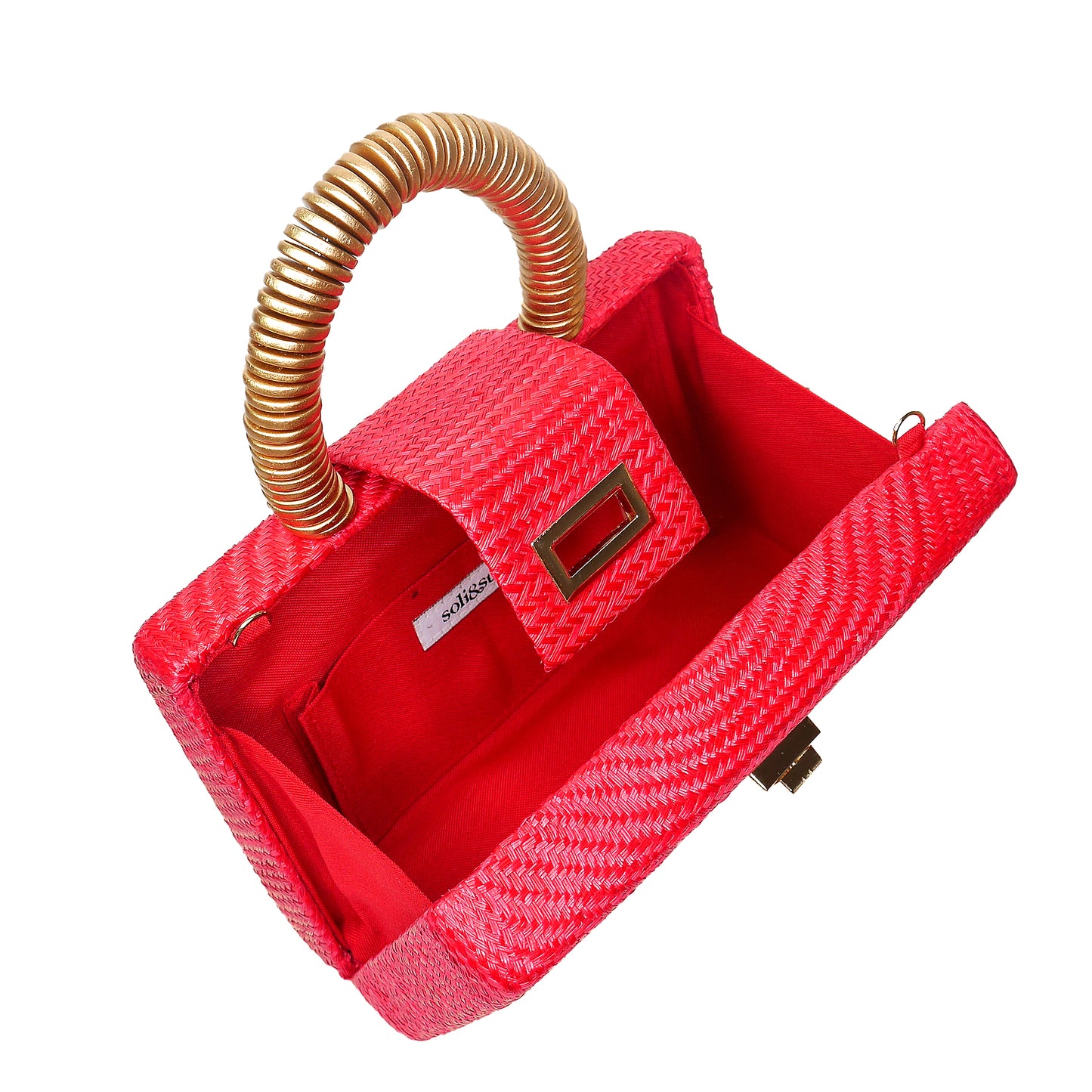 THE GRACIE Red & Gold Woven Buntal Straw Clutch Bag