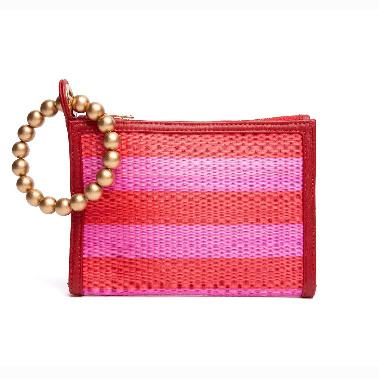 THE HAILEY Red & Pink Stripe Wristlet Pouch Luxe Woven Wristlet Pouch