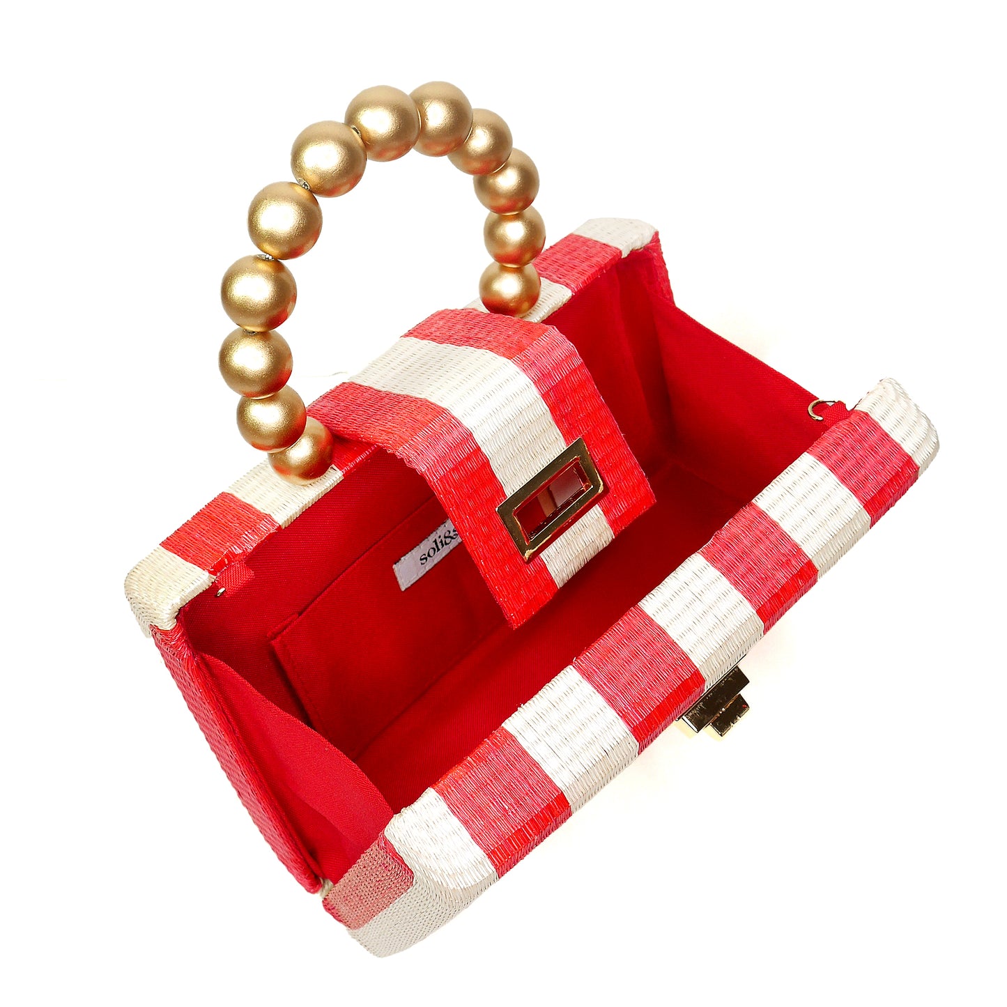 THE LOUISA Red & Cream Stripe Woven Straw Clutch Bag