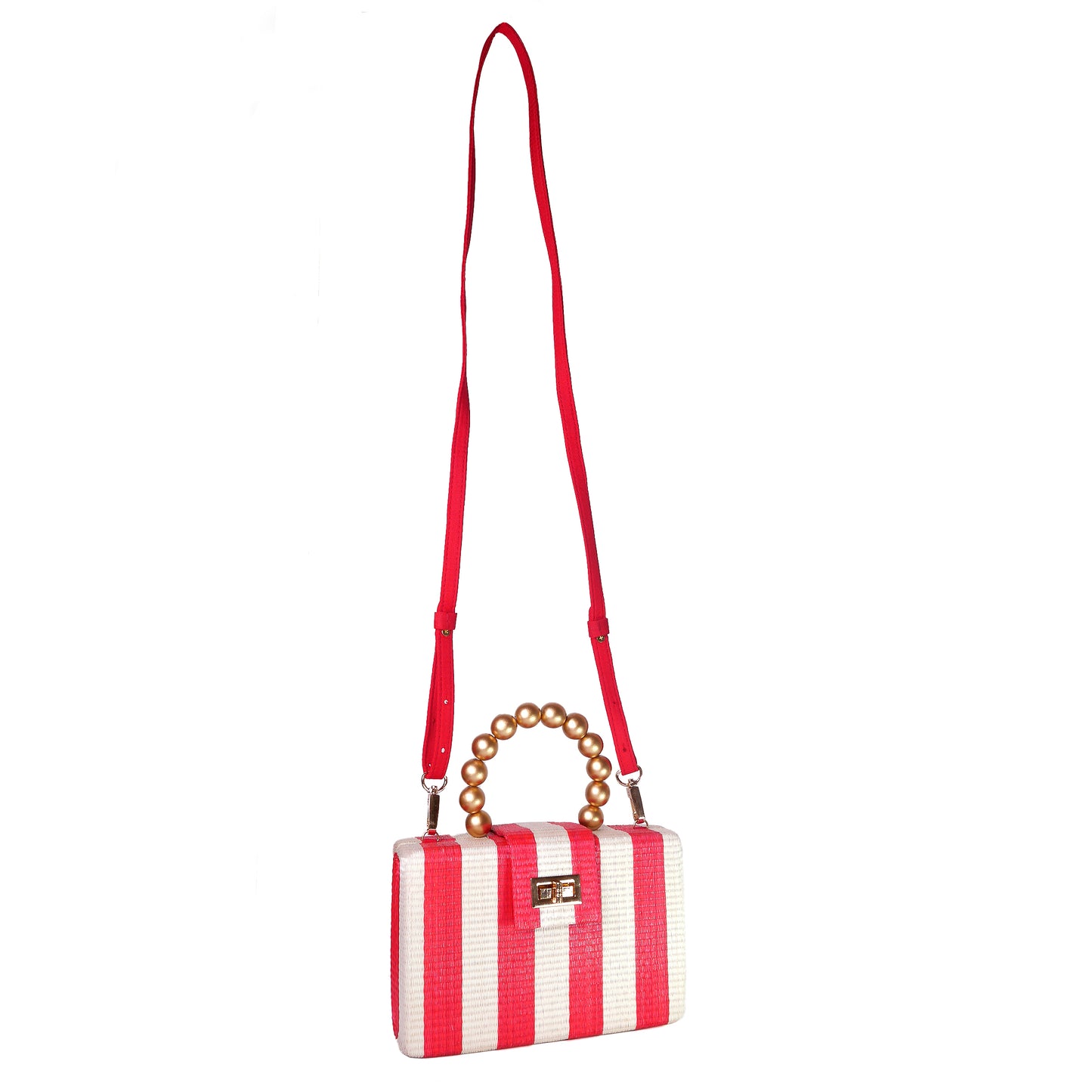 THE LOUISA Red & Cream Stripe Woven Straw Clutch Bag