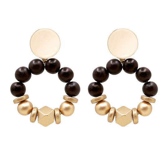 THE SASHA Black & Gold Wooden Bead Statement Earrings