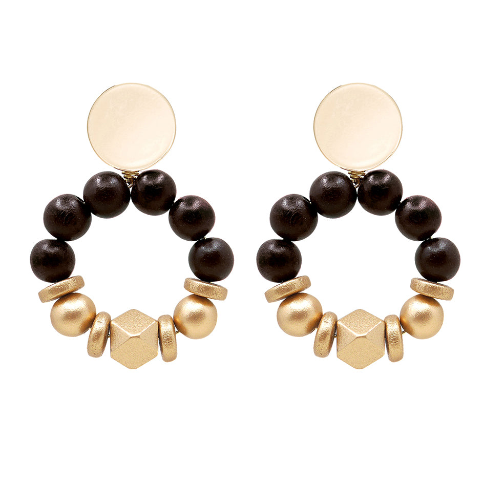 THE SASHA Black & Gold Wooden Bead Statement Earrings