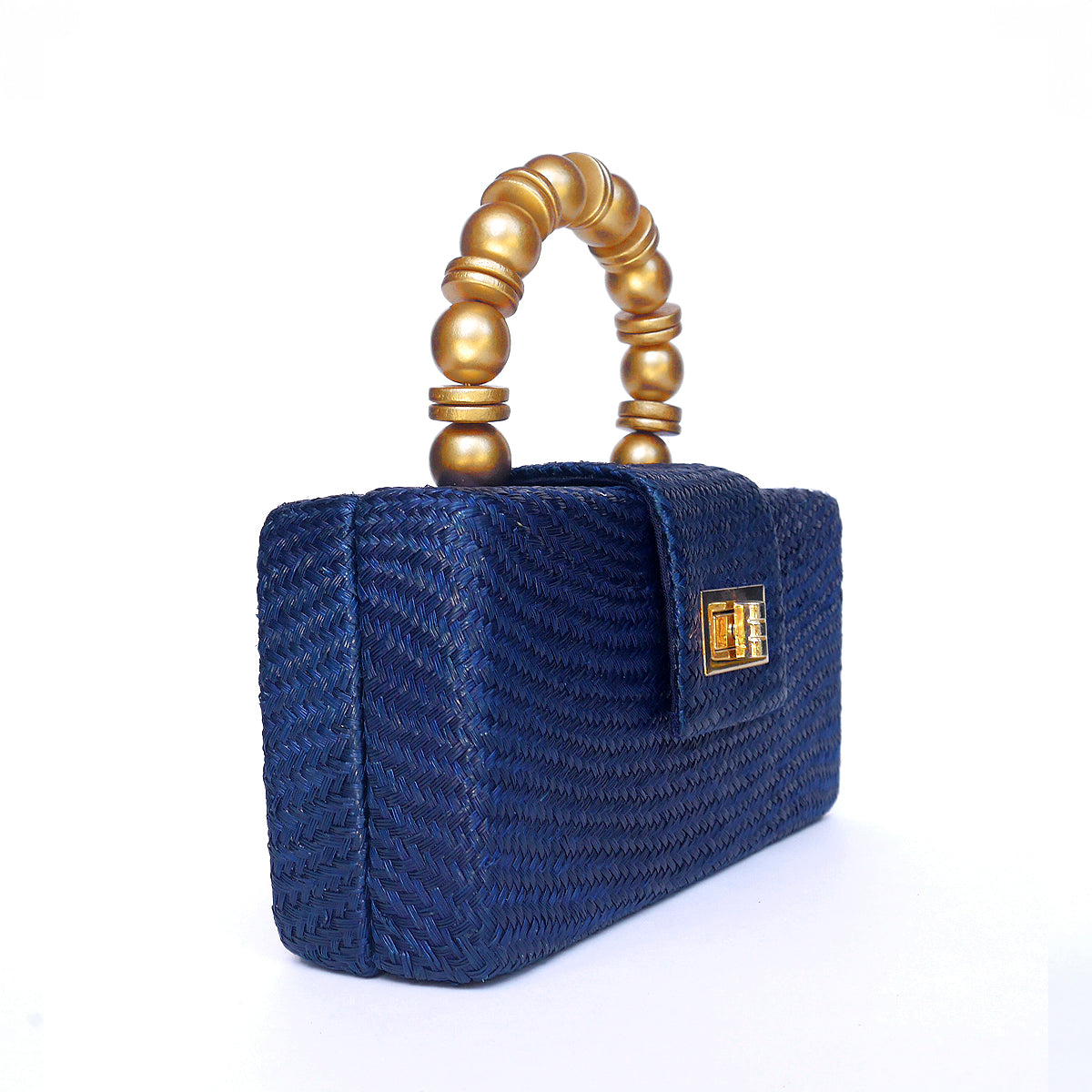 THE SERENA Blue Woven Straw Clutch Bag