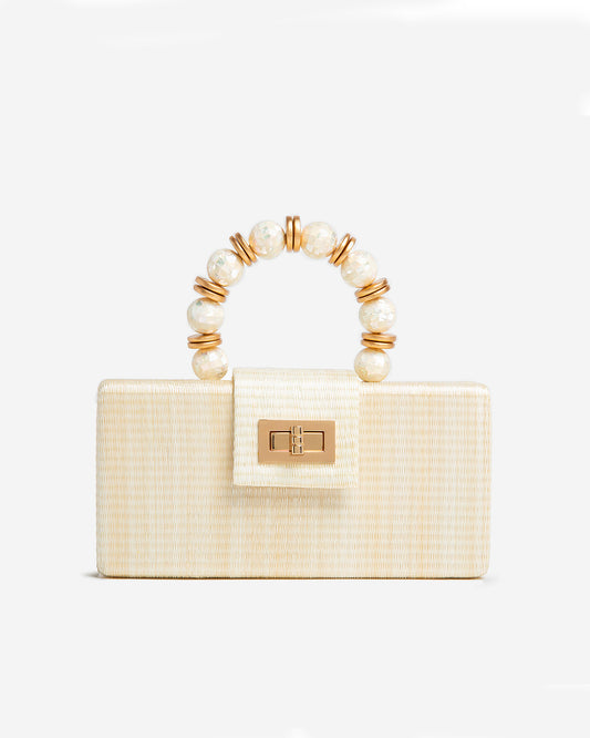 THE SERENA Cream Clutch with Shell Inlay Bead Handle