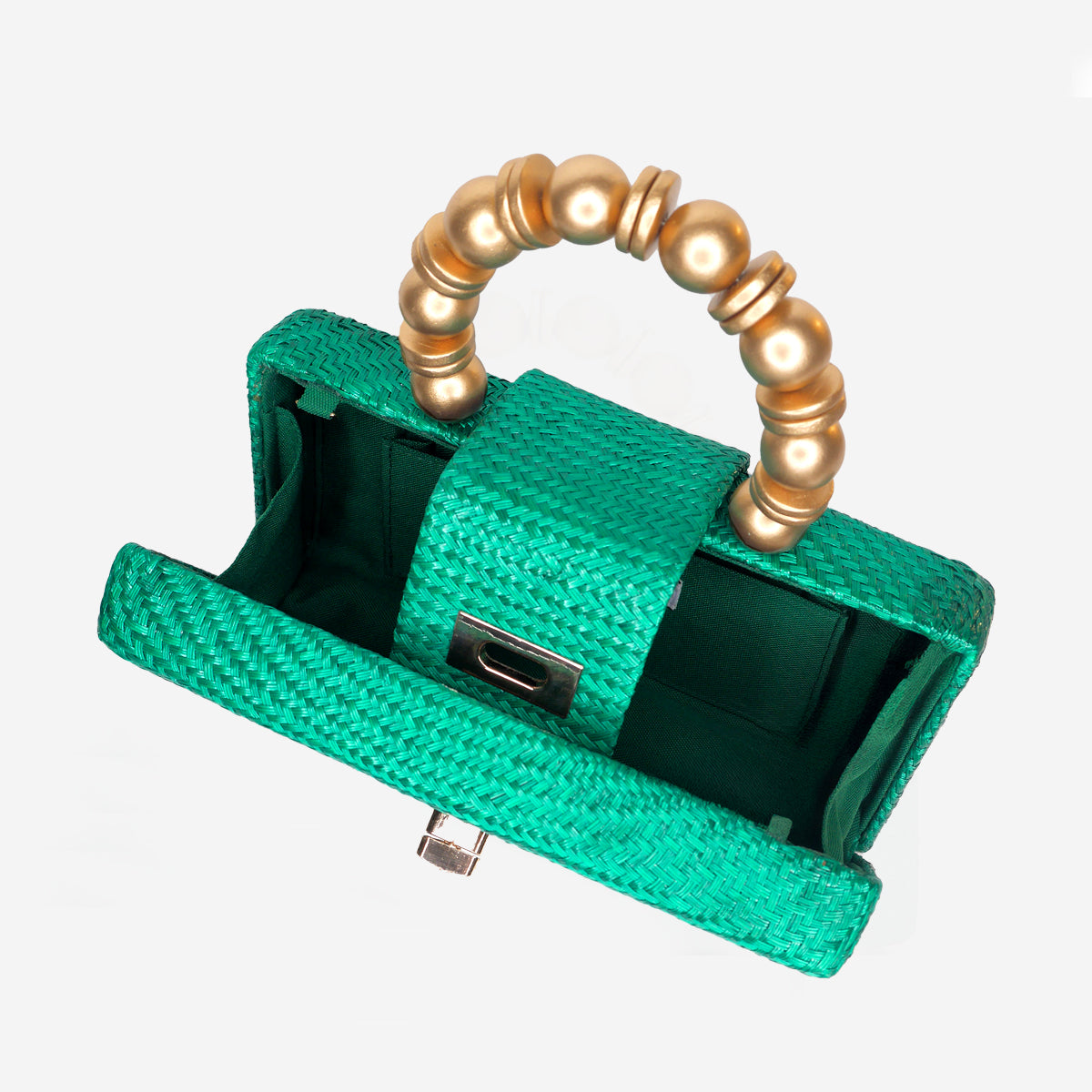 THE SERENA Green Woven Straw Clutch Bag