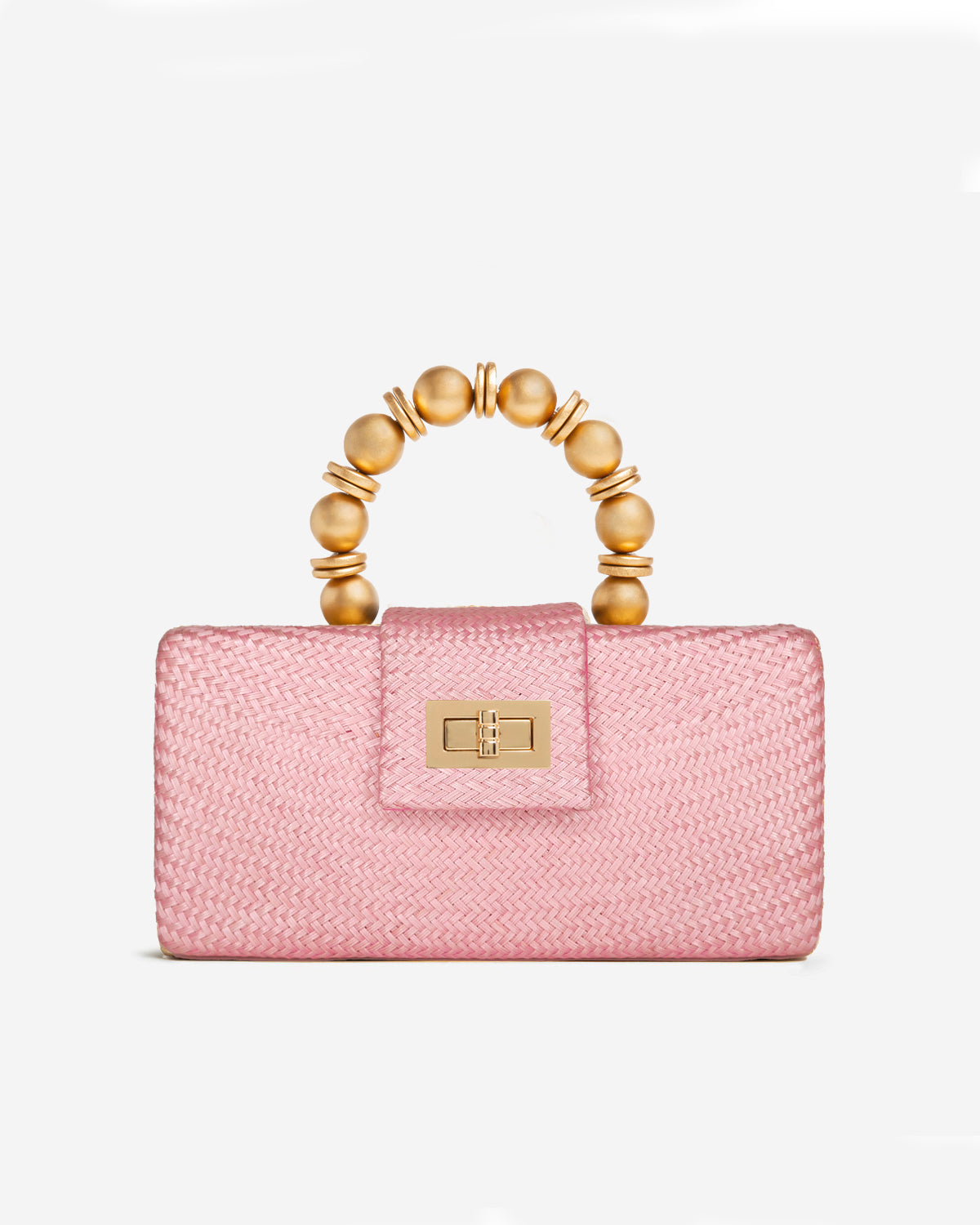 THE SERENA Light Pink Woven Straw Clutch Bag