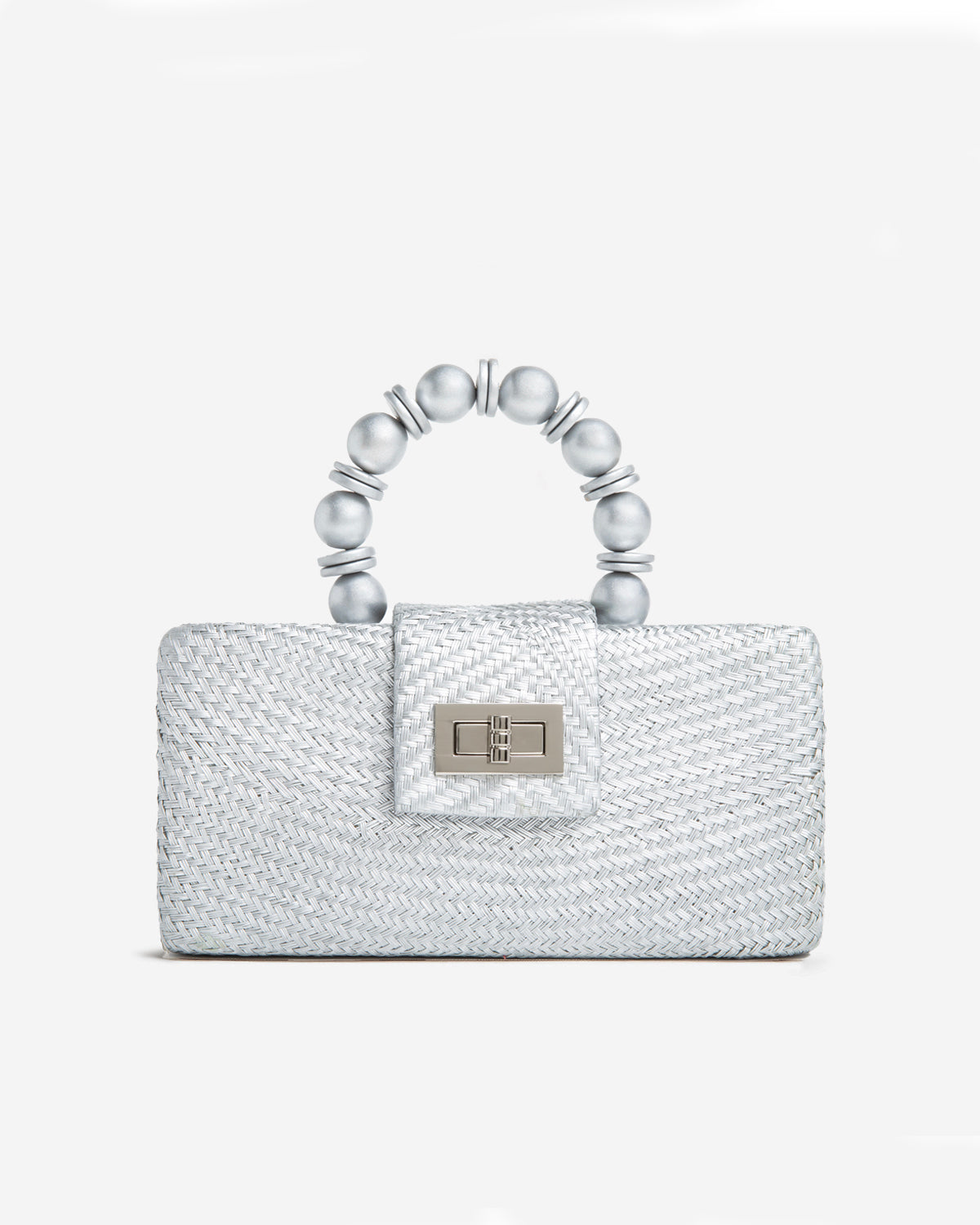 THE SERENA Silver Woven Straw Clutch Bag