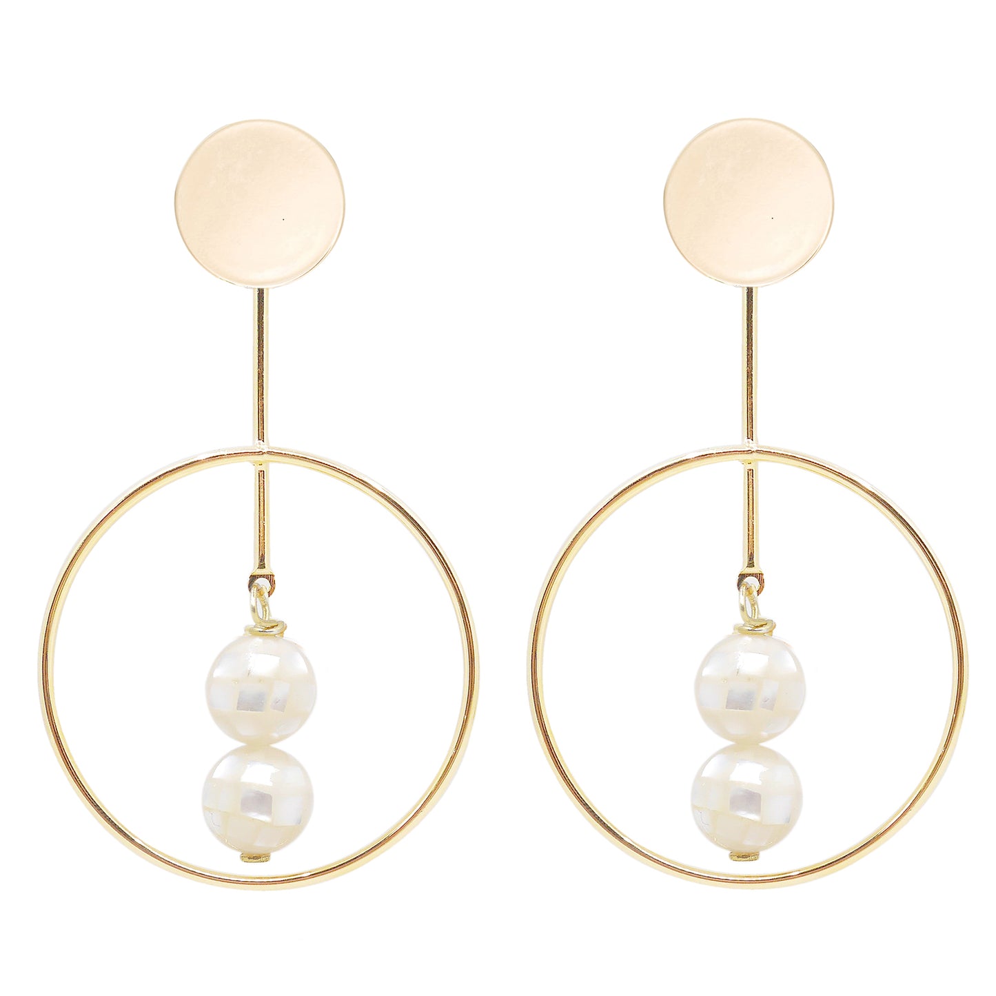 THE SHELLY Gold Bar & Hoop & Shell Inlay Statement Earrings